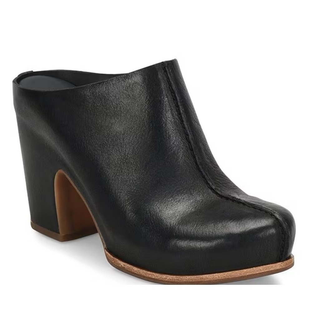 Kork Ease Sagano Leather Block Heel Clogs Black 10M